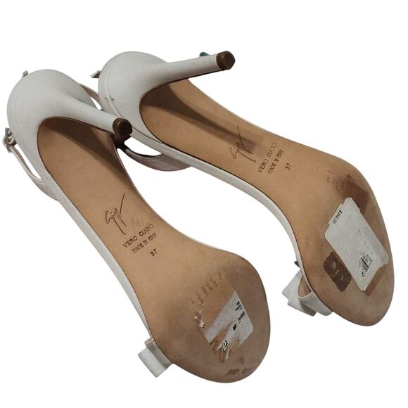 GIUSEPPE Zanotti white bow‎ trimmed heeled sandals size 37 US size 7 6.5? - Picture 8 of 8